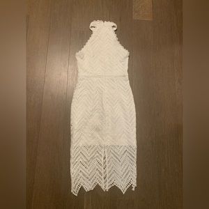 Lulus Sophisticated Love Ivory Lace body con midi dress, Size Small